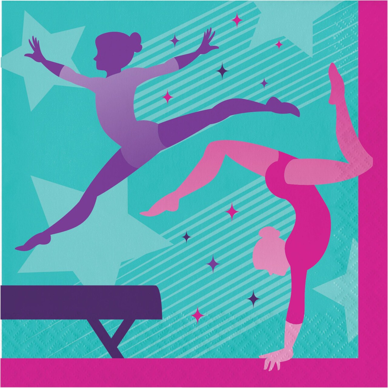 Party Central Gymnastics 2 Ply Disposable Beverage Napkin - 6.5" - Club Pack of 192